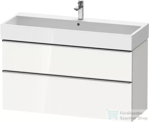 Duravit D-NEO 118,4x44,2 cm-es, 2 fiókos alsószekrény rozsdamentes acél hatású fogantyúval, mosdó és csaptelep nélkül, fényes fehér DE4375070220000