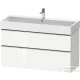 Duravit D-NEO 118,4x44,2 cm-es, 2 fiókos alsószekrény rozsdamentes acél hatású fogantyúval, mosdó és csaptelep nélkül, fényes fehér DE4375070220000