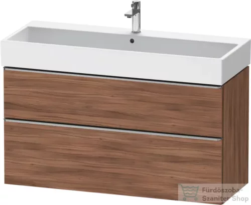 Duravit D-NEO 118,4x44,2 cm-es, 2 fiókos alsószekrény rozsdamentes acél hatású fogantyúval, mosdó és csaptelep nélkül, matt dió DE4375070790000