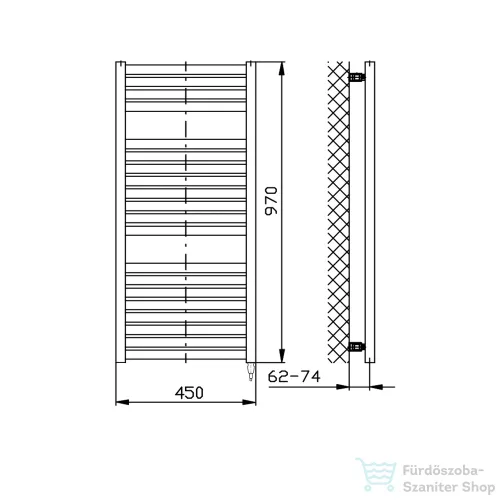 AQUALINE TONDI-E elektromos fürdőszobai radiátor, 450x970 mm, 300W, fehér (DE450T)