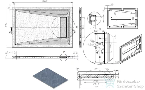 Radaway Doris F 120x80 műmárvány zuhanytálca, szürke DF1280-52