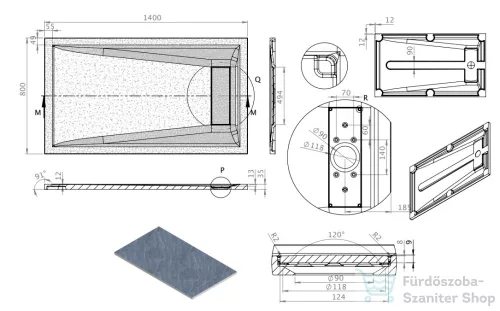 Radaway Doris F 140x80 műmárvány zuhanytálca, fehér DF1480-53