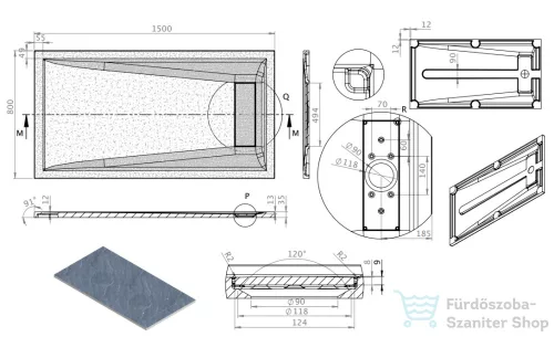 Radaway Doris F 150x80 műmárvány zuhanytálca, fehér DF1580-53