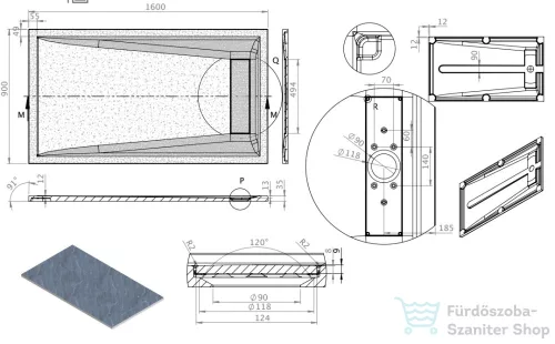 Radaway Doris F 160x90 műmárvány zuhanytálca, fehér DF1690-53
