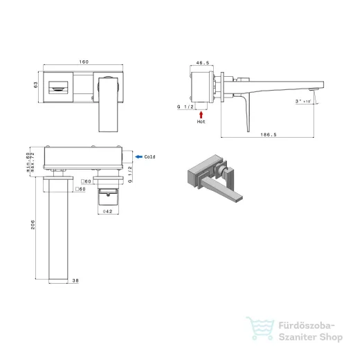 Sapho DIMY falba süllyesztett mosdócsaptelep, leeresztő nélkül,  fekete (DM018BL)