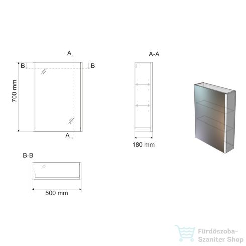 AQUALINE DENEB tükrösszekrény, 50x70x18cm, matt fehér (DN050)