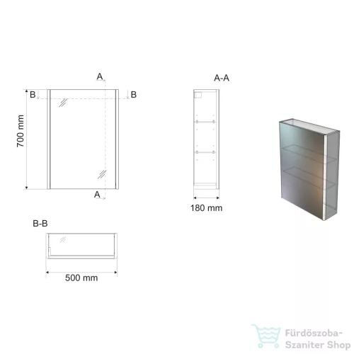 AQUALINE DENEB tükrösszekrény, 50x70x18cm, matt fehér (DN050)