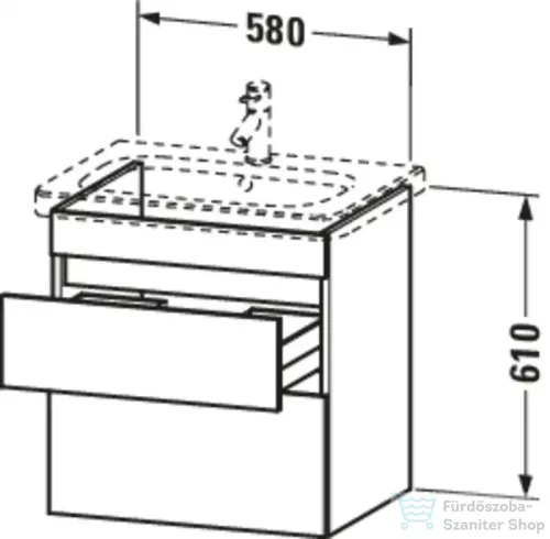 Duravit DURASTYLE 58x44,8 cm-es, 2 fiókos függesztett szekrény, 232065 mosdóhoz, matt fekete tölgy DS648001616