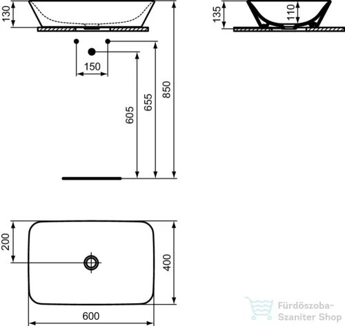Ideal Standard Connect Air 60x40 cm-es pultra ültethető mosdó,fehér E034801