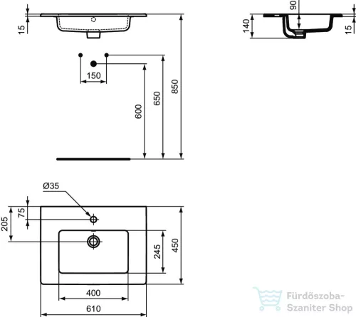 Ideal Standard EUROVIT 61x45 cm-es falra/bútorra szerelhető mosdó,fehér E066801