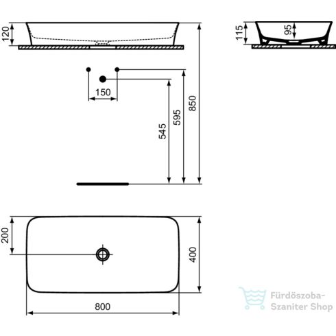 Ideal Standard IPALYSS 80x40 cm-es pultra ültethető mosdó nem zárható leeresztővel,kashmir E1391V4