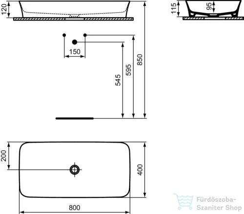 Ideal Standard IPALYSS 80x40 cm-es pultra ültethető mosdó nem zárható leeresztővel,Concrete E1391V9