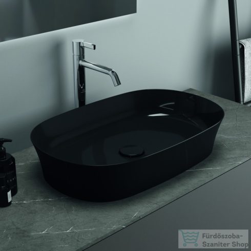 Ideal Standard IPALYSS 60x38 cm-es pultra ültethető mosdó nem zárható leeresztővel,fényes fekete E1396V2
