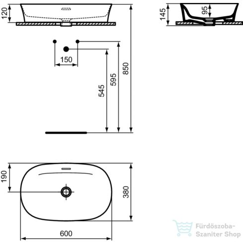 Ideal Standard IPALYSS 60x38 cm-es pultra ültethető mosdó leeresztő nélkül,matt fehér E1397V1