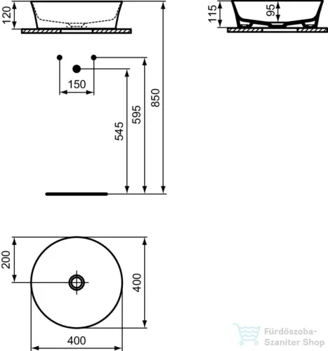 Ideal Standard IPALYSS 40 cm-es pultra ültethető mosdó leeresztő nélkül,fehér E139801