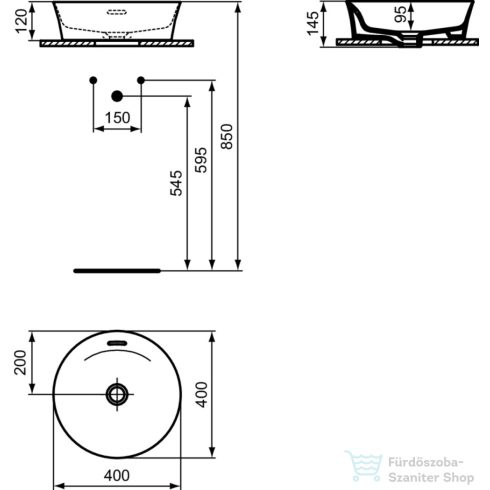 Ideal Standard IPALYSS 40 cm-es pultra ültethető mosdó leeresztő nélkül,Concrete E1413V9