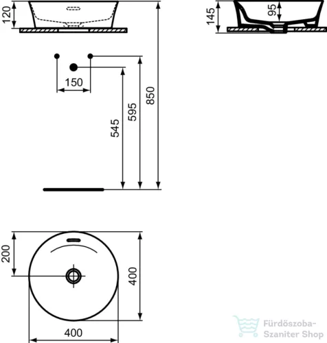 Ideal Standard IPALYSS 40 cm-es pultra ültethető mosdó leeresztő nélkül,Powder E1413X8
