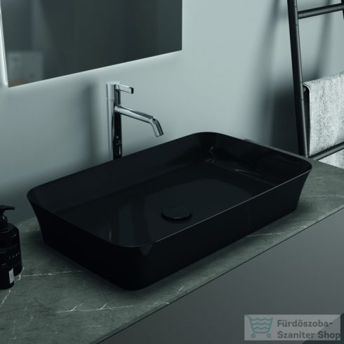 Ideal Standard IPALYSS 65x40 cm-es pultra ültethető mosdó nem zárható leeresztővel,fényes fekete E1886V2