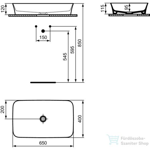 Ideal Standard IPALYSS 65x40 cm-es pultra ültethető mosdó nem zárható leeresztővel,Sage E1886X9