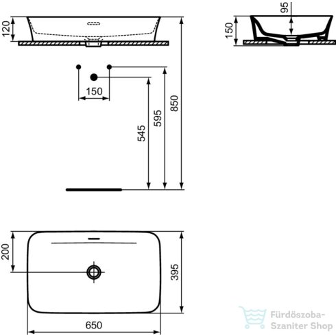 Ideal Standard IPALYSS 65x39,5 cm-es pultra ültethető mosdó leeresztő nélkül,matt fehér E1887V1