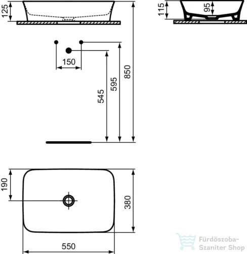 Ideal Standard IPALYSS 55x38 cm-es pultra ültethető mosdó nem zárható leeresztővel,Powder E2076X8