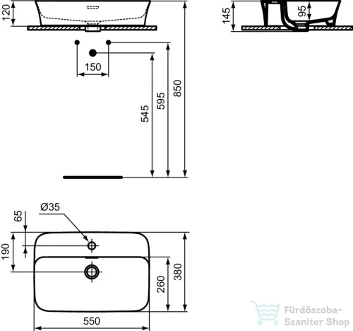 Ideal Standard IPALYSS 55x38 cm-es pultra ültethető mosdó leeresztő nélkül,Mink E2077V8