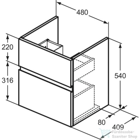 Ideal Standard FINESSE 48x40,9 cm-es 2 fiókos szekrény mosdó nélkül,matt greige E3407UP