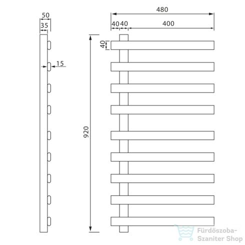 Sapho ELCOR elektromos törölközőszárító radiátor, 480x920x50mm, 128W,matt fekete (EB460)