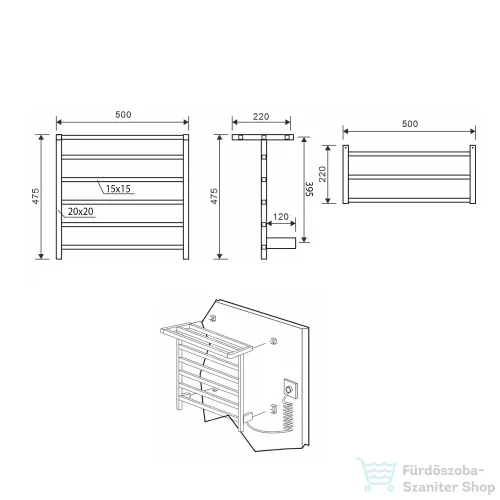 Sapho ELZOR elektromos radiátor, 500x470mm, 50W, matt antracit (EB510)