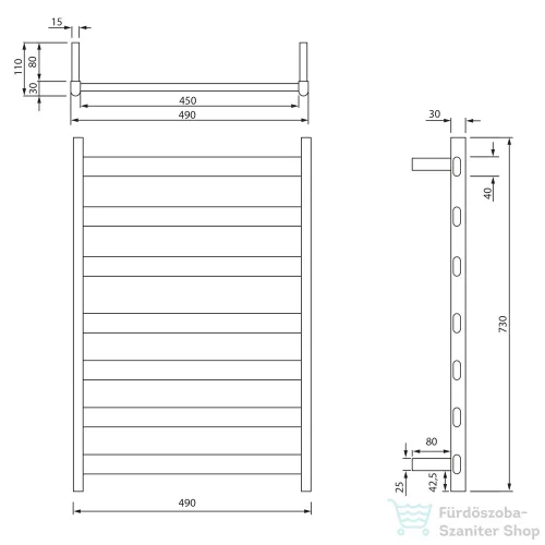 Sapho ELIAS elektromos törölközőszárító radiátor, 490x730x110mm, 105W, matt fekete (EB550)