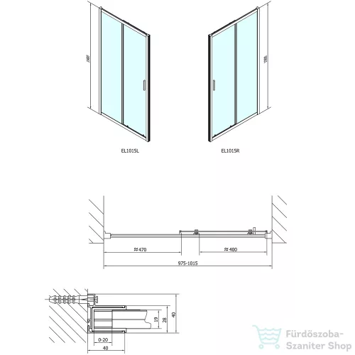 Sapho POLYSAN EASY LINE zuhanyajtó 1000mm, transzparent üveg EL1015