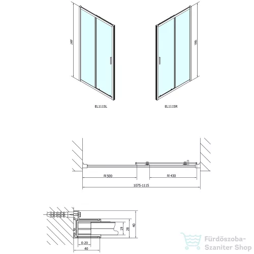 Sapho POLYSAN EASY LINE zuhanyajtó 1100mm, transzparent üveg EL1115