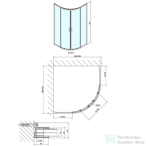 Sapho POLYSAN EASY LINE íves zuhanykabin 900x900mm, transzparent üveg EL2615