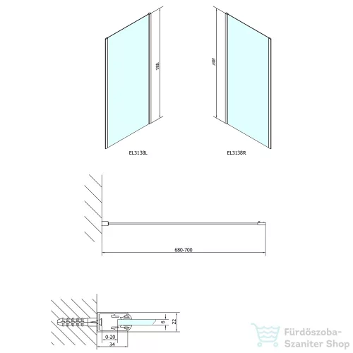 Sapho POLYSAN EASY LINE oldalfal, 700mm, BRICK üveg (EL3138)