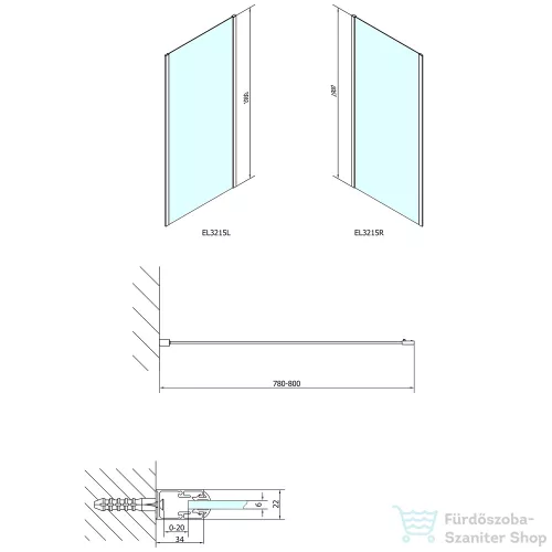 Sapho POLYSAN EASY LINE oldalfal 800mm, transzparent üveg EL3215