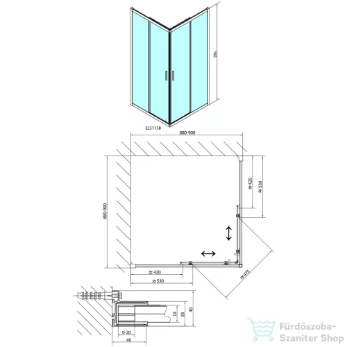 Sapho POLYSAN EASY LINE BLACK szögletes zuhanykabin, 900x900mm, matt fekete profil/transzparent üveg (EL5115B)