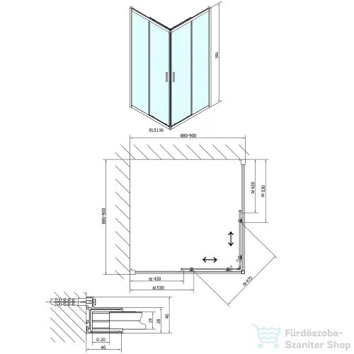 Sapho POLYSAN EASY LINE szögletes zuhanykabin, 900x900mm, BRICK üveg (EL5138)