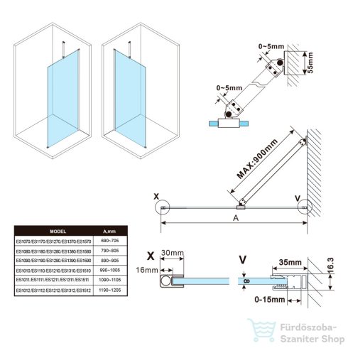 Sapho ESCA WHITE MATT Walk-in zuhanyfal, falra szerelhető, transzparent üveg, 1000mm (ES1010-03)