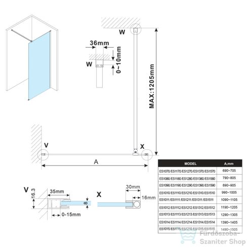 Sapho POLYSAN ESCA Walk-in zuhanyfal, transzparent üveg, 1500x2100mm  (ES1015)