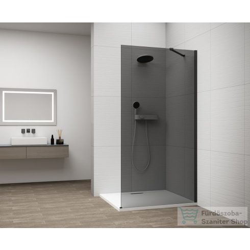Sapho ESCA BLACK MATT Walk-in zuhanyfal, falra szerelhető, füst üveg, 1000mm (ES1210-02)