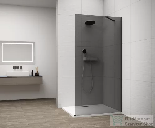 Sapho ESCA BLACK MATT Walk-in zuhanyfal, falra szerelhető, füst üveg, 1200mm (ES1212-02)