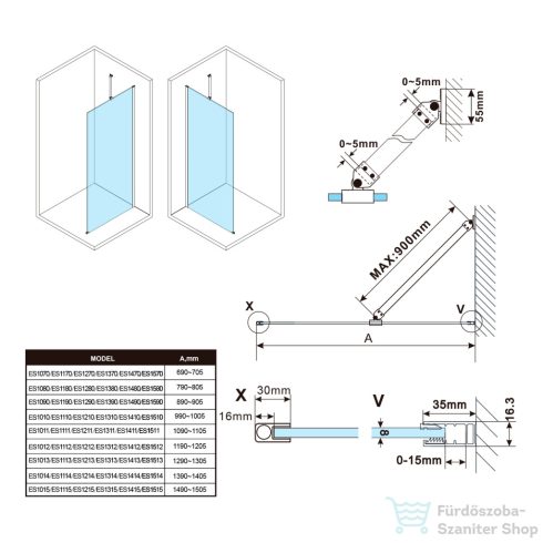 Sapho POLYSAN ESCA WHITE MATT Walk-in zuhanyfal, falra szerelhető, matt füst üveg, 1200mm (ES1412-03)