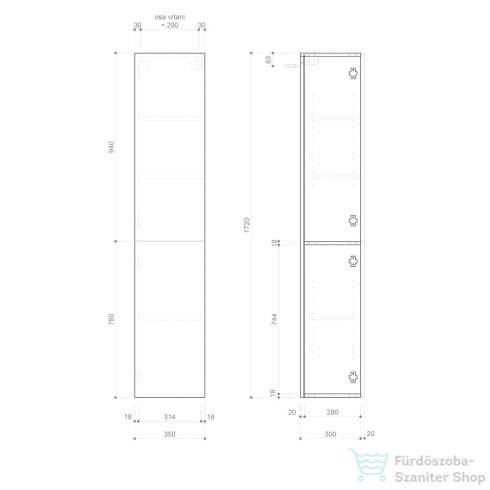 Sapho ESPACE állószekrény, 2 ajtóval, balos/jobbos, 35x172x32cm, ezüst tölgy (ESC230-1111)