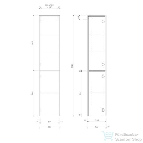 Sapho ESPACE állószekrény, 2 ajtóval, balos/jobbos, 35x172x32cm, agila strip (ESC230-4343S)