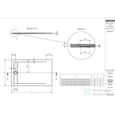 Zenon EVOLUTION SLATE 100x180 cm-es zuhanytálca palakő hatású felülettel, Cobalt EVSL100180CO