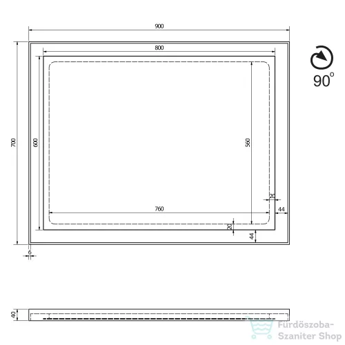 Sapho FLUT LED keretes tükör, 90x70cm, fehér (FT090)
