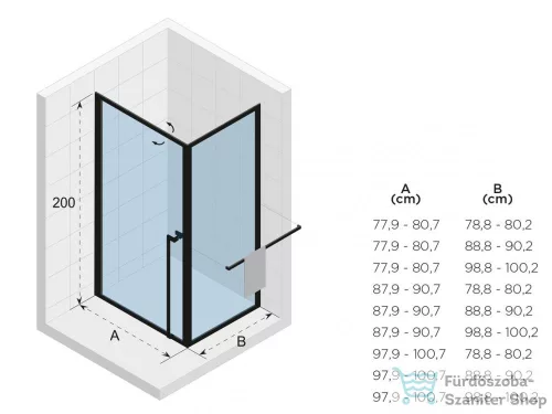 Riho Lucid GD201 100x90 matt fekete zuhanykabin GD210B090