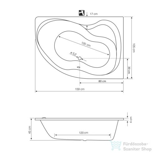 AQUALINE CIDLINA kád, láb nélkül, jobbos, 160x105x47cm, akril G3614