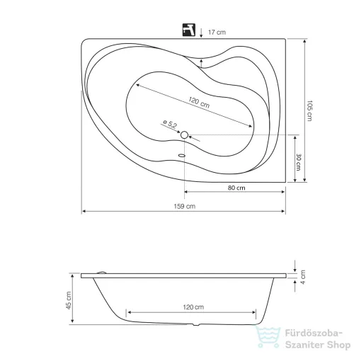 AQUALINE CIDLINA kád, láb nélkül, jobbos, 160x105x47cm, akril G3614