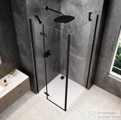 Sapho GLOBE BLACK nyílóajtó oldalfallal 800x800mm, balos, transzparent üveg (GB1080-3215LB)